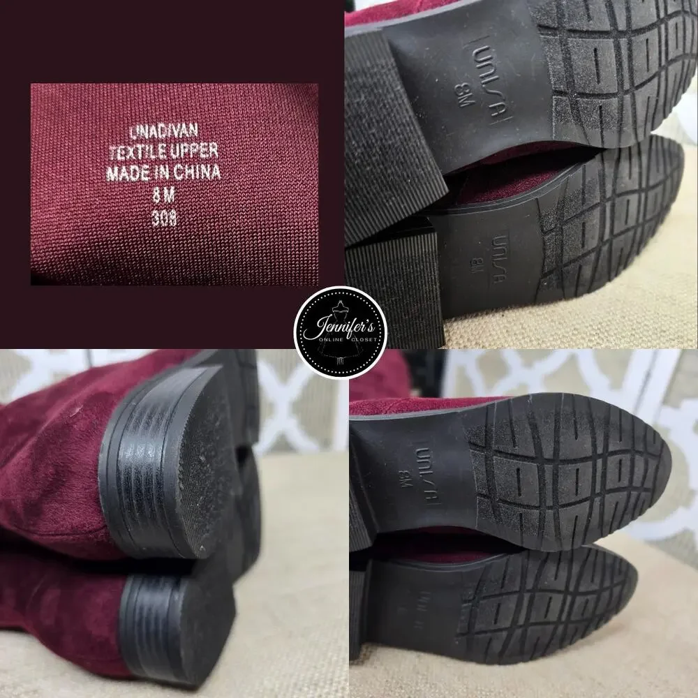 Unisa Women's Dark Red Unadivan Over the Knee Faux Suede Boots Size 8M